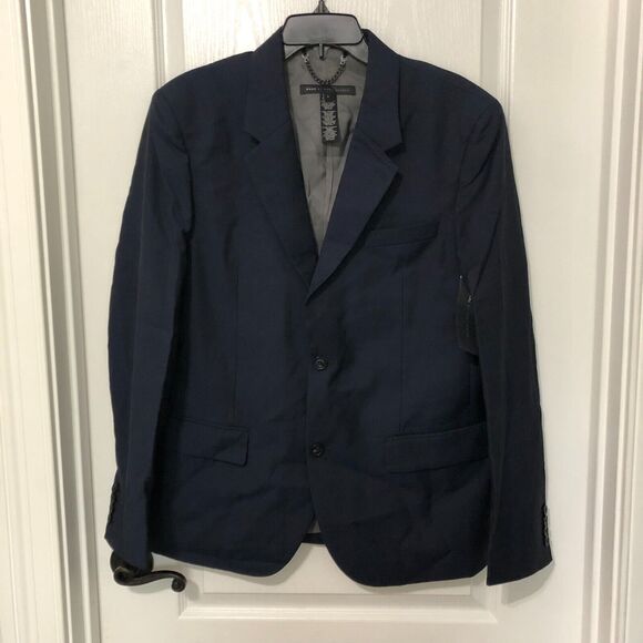 Marc Jacobs Mens Jacket L‎ Blue Navy Deep Melange Wool 2 Button Front NWT - Picture 1 of 7